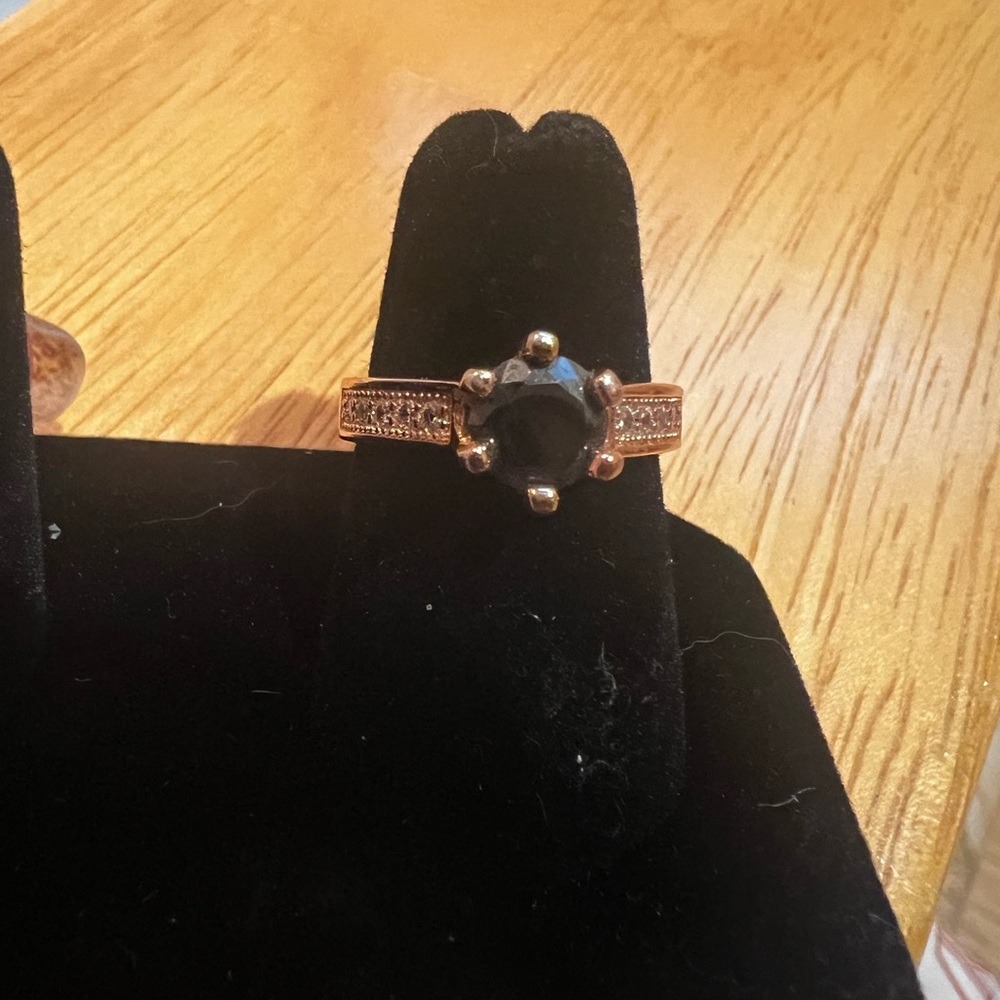 Black Gem, CZ Pavé and Rose Gold Ring (Size 6)